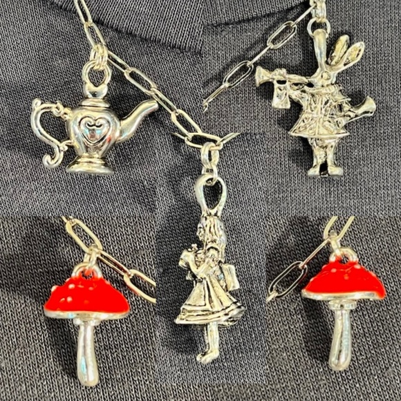 Alice in Wonderland Handmade Character Necklace, Mushrooms, Teapot, White Rabbit - Picture 4 of 15